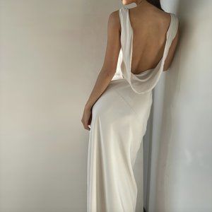 Meshki NADIA Maxi Satin Dress Open Back Cowl - Silver